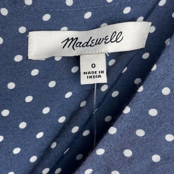 MADEWELL Mini Dress Women 0 Blue Polka Dot Ruffle NEW Puff Sleeve NP106 - Picture 13 of 16
